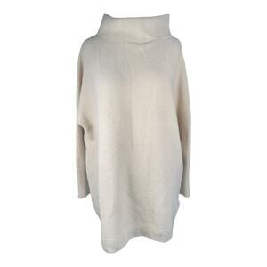 Free People Cream Ribbed Tunic Sweater Cowl Neck Oversize Cotton Small Boho Knit